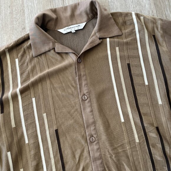 Mens Silversilk Luxe Brown/Tan Button Up Shirt - XL - Picture 2 of 6